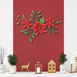 Christmas Art & Wall Decor>Kirklands Home Holiday Poinsettia Floral Spray Wall Plaque