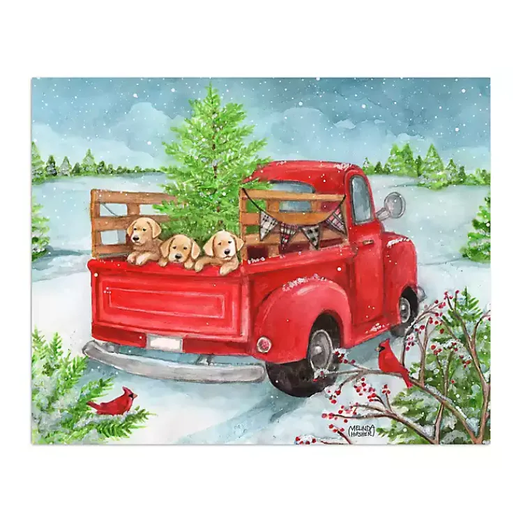 Christmas Art & Wall Decor>Kirklands Home Holiday Puppies in Truck Canvas Art Print