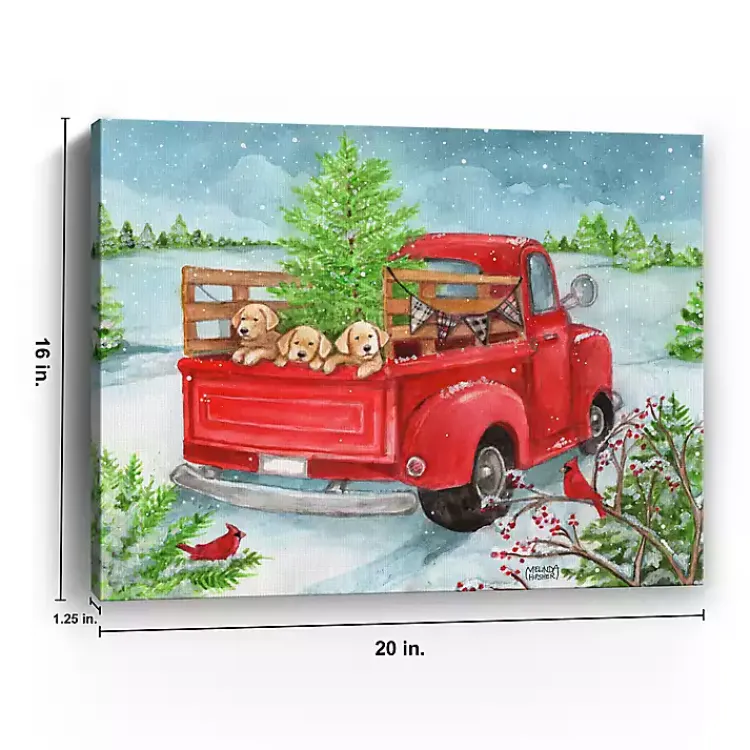 Christmas Art & Wall Decor>Kirklands Home Holiday Puppies in Truck Canvas Art Print
