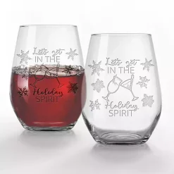 Christmas Dining & Entertaining>Kirklands Home Holiday Spirit Etched Wine Glasses, Set of 2 Clear