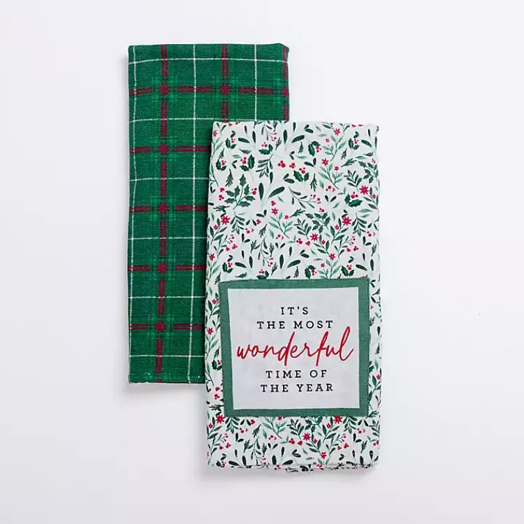 Kirklands Home Holly and Plaid Kitchen Towels, Set of 2 Outlet