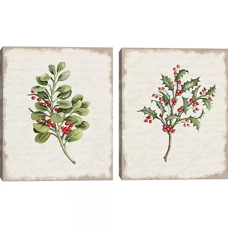 Christmas Art & Wall Decor>Kirklands Home Holly Berries Canvas Art Prints, Set of 2
