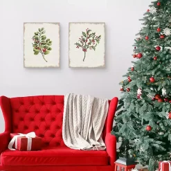 Christmas Art & Wall Decor>Kirklands Home Holly Berries Canvas Art Prints, Set of 2