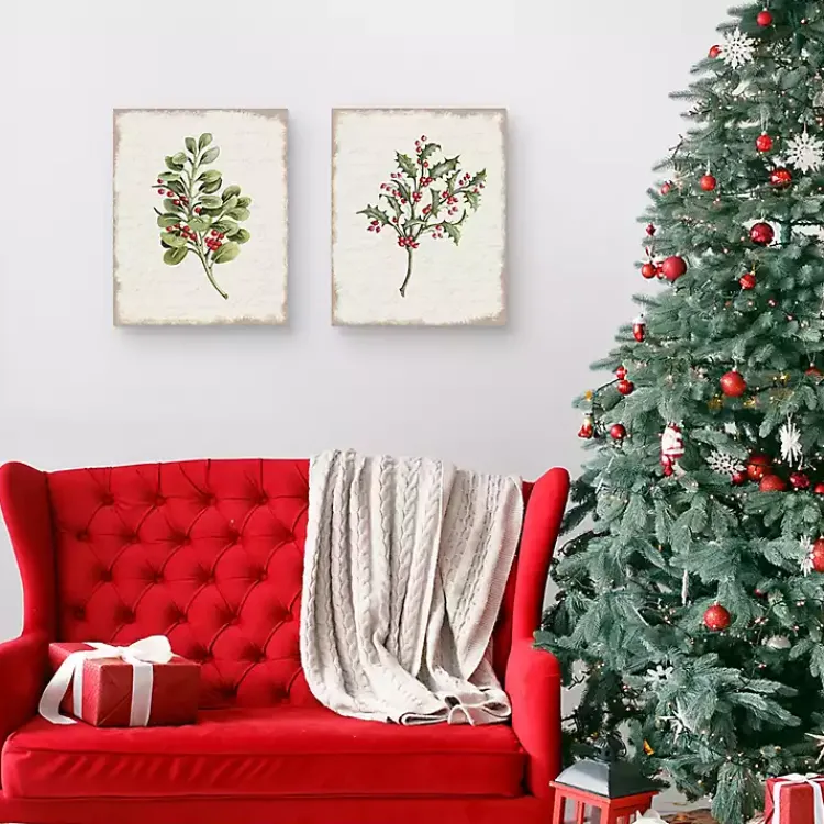 Christmas Art & Wall Decor>Kirklands Home Holly Berries Canvas Art Prints, Set of 2