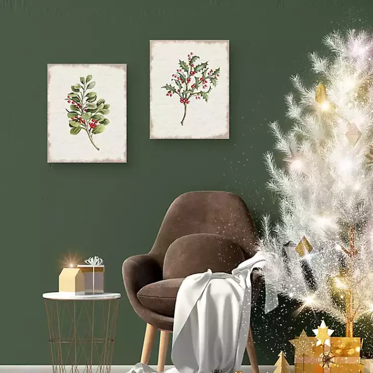 Christmas Art & Wall Decor>Kirklands Home Holly Berries Canvas Art Prints, Set of 2