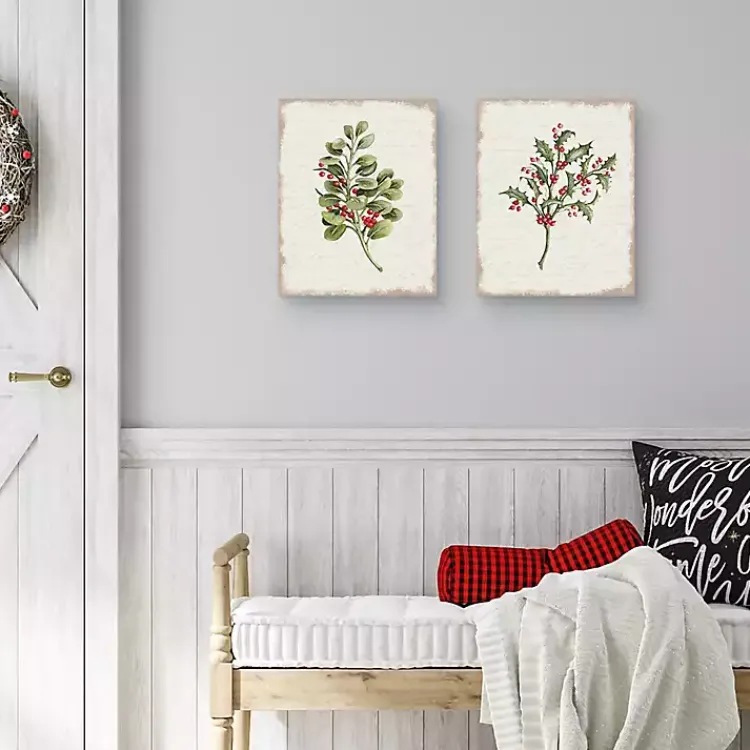 Christmas Art & Wall Decor>Kirklands Home Holly Berries Canvas Art Prints, Set of 2