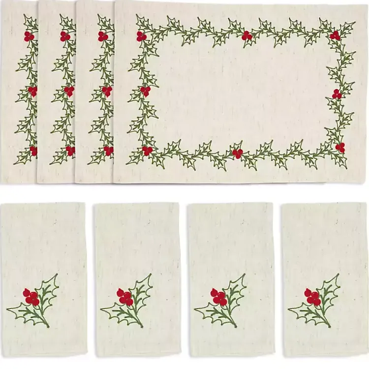 Christmas Dining & Entertaining>Kirklands Home Holly Berry 8-pc. Placemat and Napkin Set