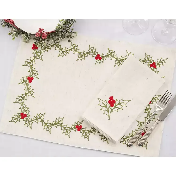 Christmas Dining & Entertaining>Kirklands Home Holly Berry 8-pc. Placemat and Napkin Set