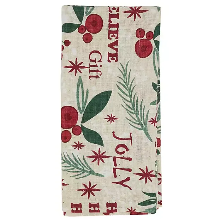 Christmas Dining & Entertaining>Kirklands Home Holly Berry Typography Christmas Napkins, Set of 4