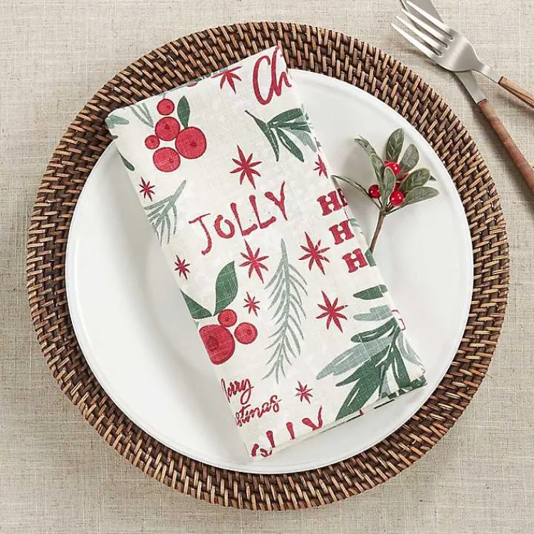 Christmas Dining & Entertaining>Kirklands Home Holly Berry Typography Christmas Napkins, Set of 4