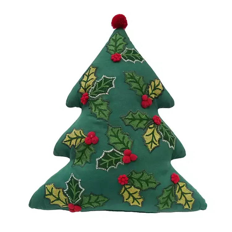 Christmas Pillows>Kirklands Home Holly Christmas Tree Shaped Pillow Green