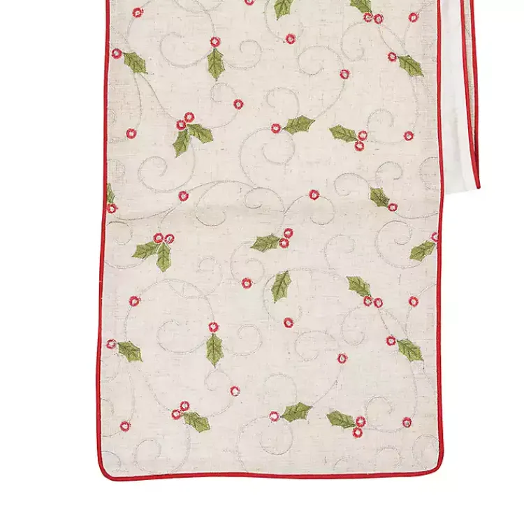 Christmas Dining & Entertaining>Kirklands Home Holly Embroidered Table Runner