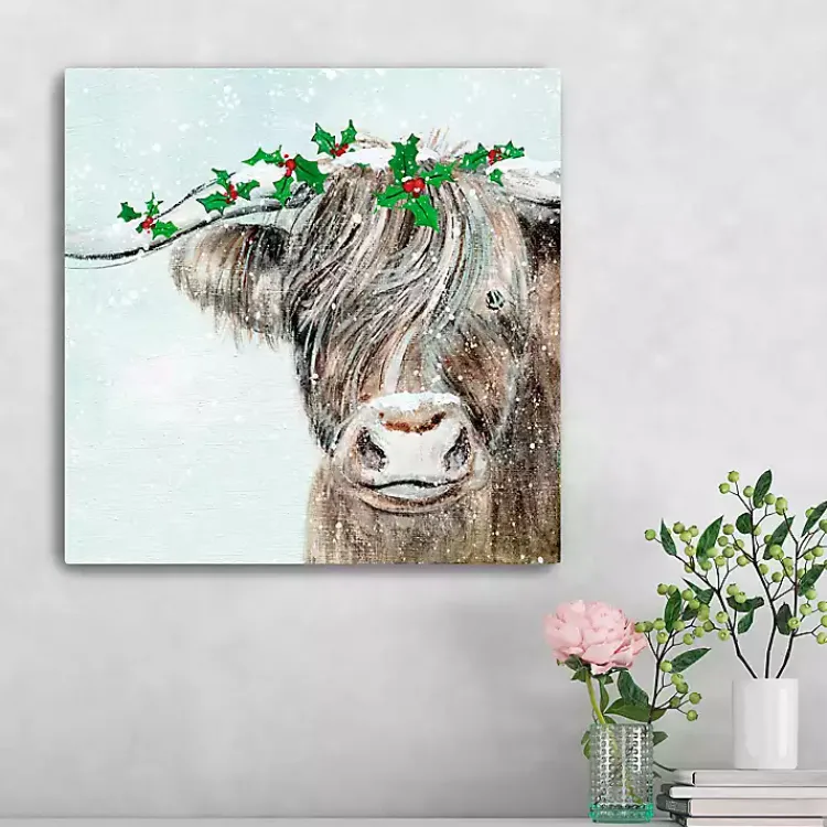 Christmas Art & Wall Decor>Kirklands Home Holly Highland Cow Canvas Art Print