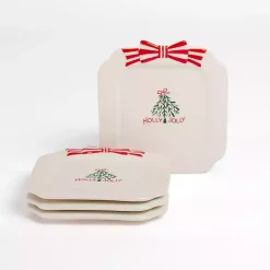 Kirklands Home Holly Jolly Bow Appetizer Plates, Set of 4 Multi New