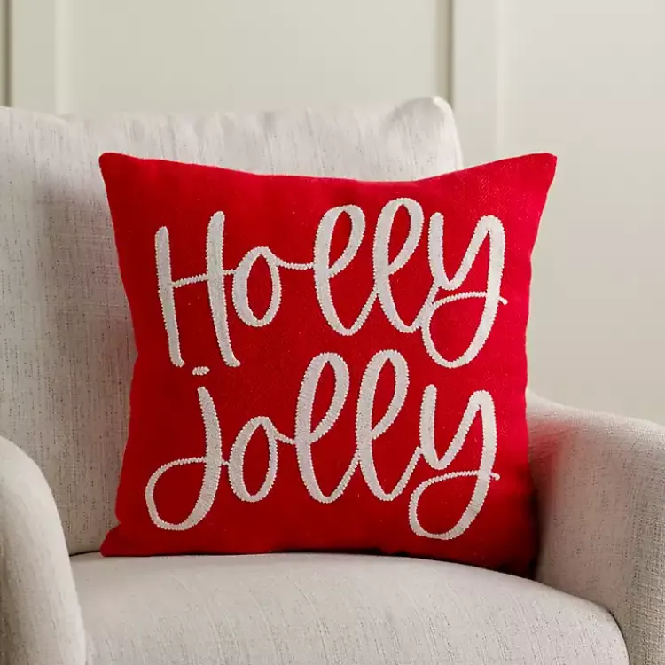 Pillows>Kirklands Home Holly Jolly Embroidered Pillow