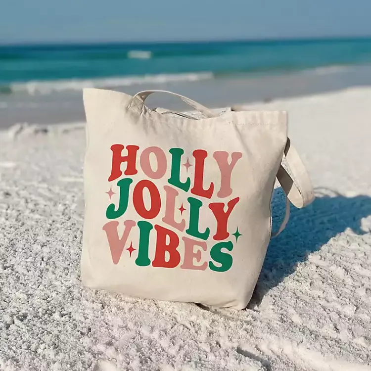 Christmas Decorations>Kirklands Home Holly Jolly Vibes Canvas Tote Bag