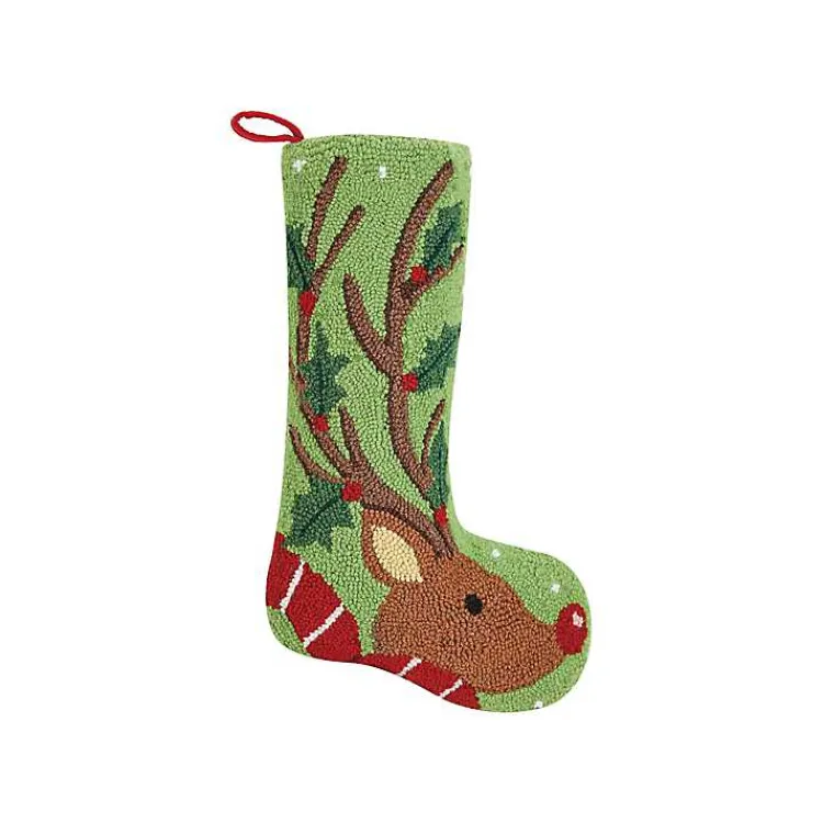 Christmas Stockings & Stocking Holders>Kirklands Home Holly Reindeer Hooked Wool Christmas Stocking