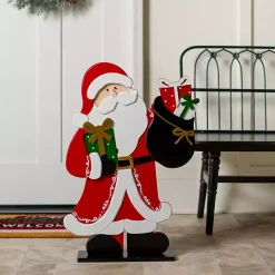 Outdoor Christmas Decorations>Kirklands Home Holly Santa with Toy Bag Porch Statue