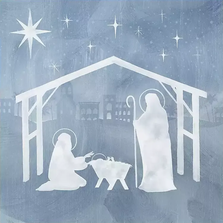 Christmas Art & Wall Decor>Kirklands Home Holy Family Star Stable Framed Canvas Art Print Blue