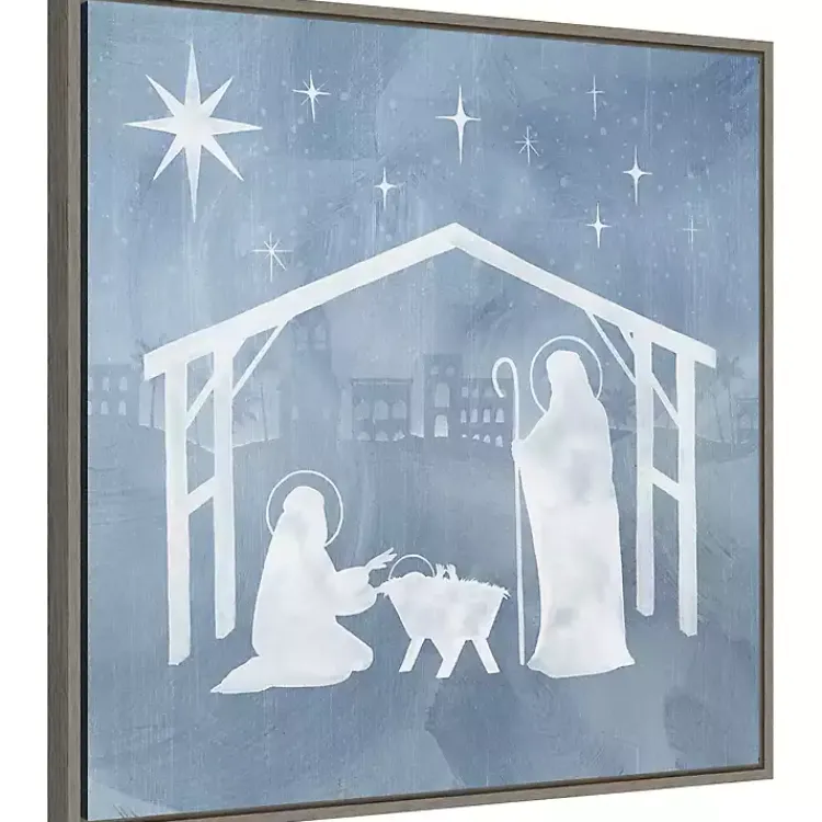 Christmas Art & Wall Decor>Kirklands Home Holy Family Star Stable Framed Canvas Art Print Blue