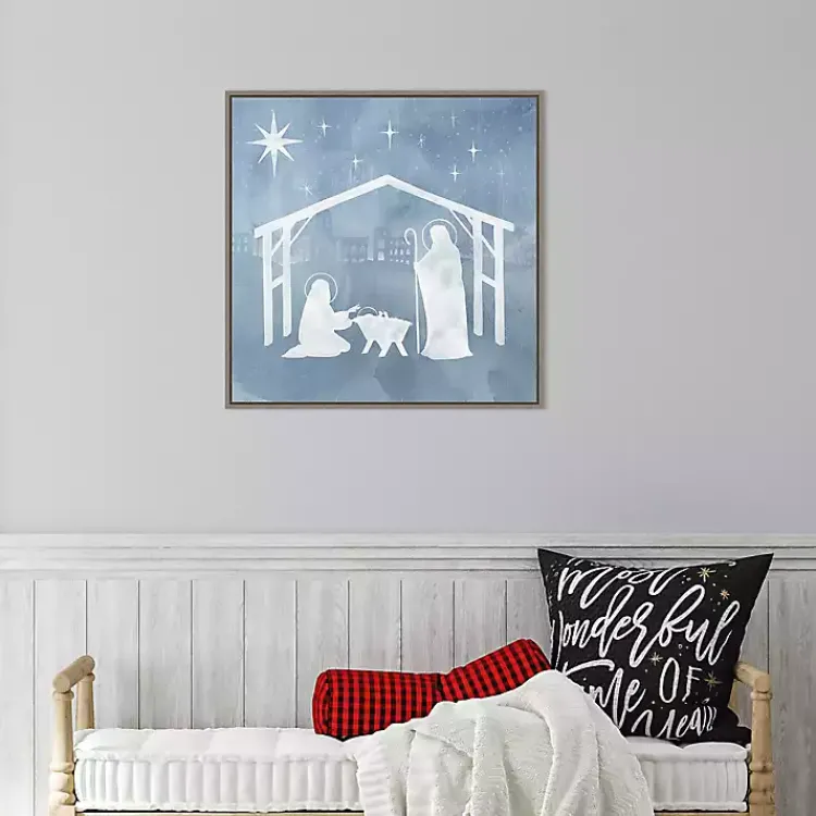 Christmas Art & Wall Decor>Kirklands Home Holy Family Star Stable Framed Canvas Art Print Blue