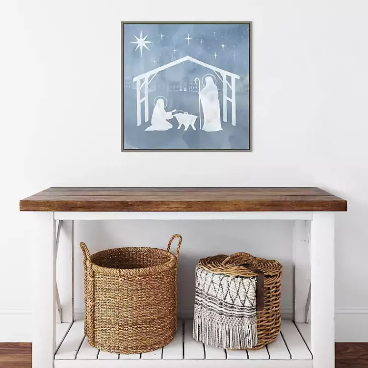 Christmas Art & Wall Decor>Kirklands Home Holy Family Star Stable Framed Canvas Art Print Blue