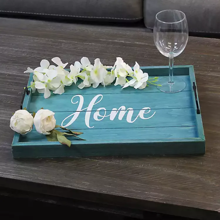 Decorative Trays>Kirklands Home Home Wash Wood Tray Blue