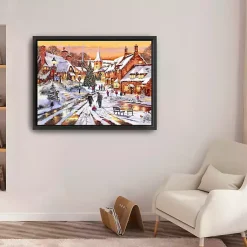 Christmas Art & Wall Decor>Kirklands Home Hometown Snow Day Framed Canvas Art Print
