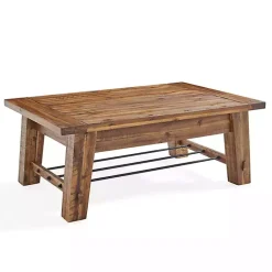 Kirklands Home Honey Acacia Wood Coffee Table with Metal Bars Tan Best