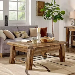 Kirklands Home Honey Acacia Wood Coffee Table with Metal Bars Tan Best