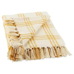 Blankets & Throws>Kirklands Home Honey Gold Plaid Fringe Throw Yellow