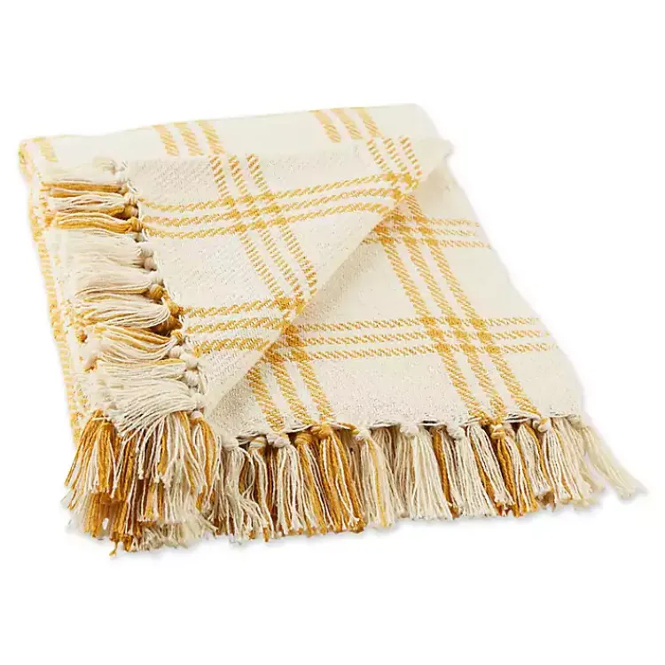 Blankets & Throws>Kirklands Home Honey Gold Plaid Fringe Throw Yellow