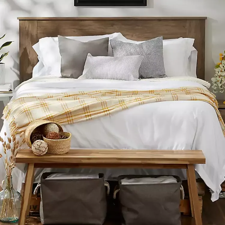 Blankets & Throws>Kirklands Home Honey Gold Plaid Fringe Throw Yellow