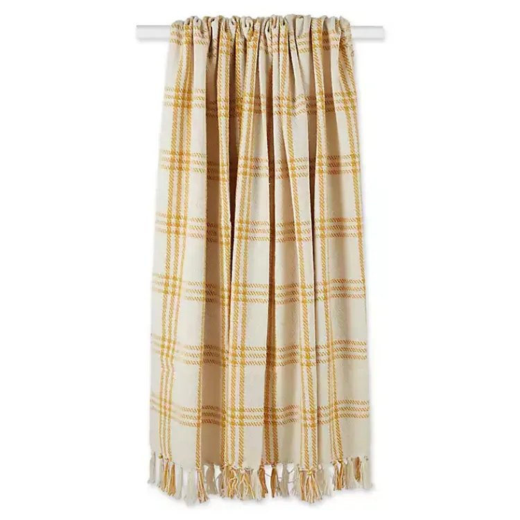 Blankets & Throws>Kirklands Home Honey Gold Plaid Fringe Throw Yellow