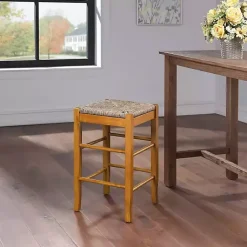 Kirklands Home Honey Wood and Woven Rush Counter Stool Tan Sale
