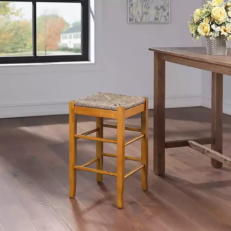 Kirklands Home Honey Wood and Woven Rush Counter Stool Tan Sale