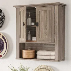 Kirklands Home Honey Woodgrain Wall-Mounted Cabinet Tan Hot