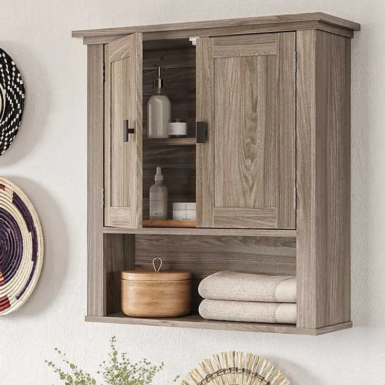 Kirklands Home Honey Woodgrain Wall-Mounted Cabinet Tan Hot