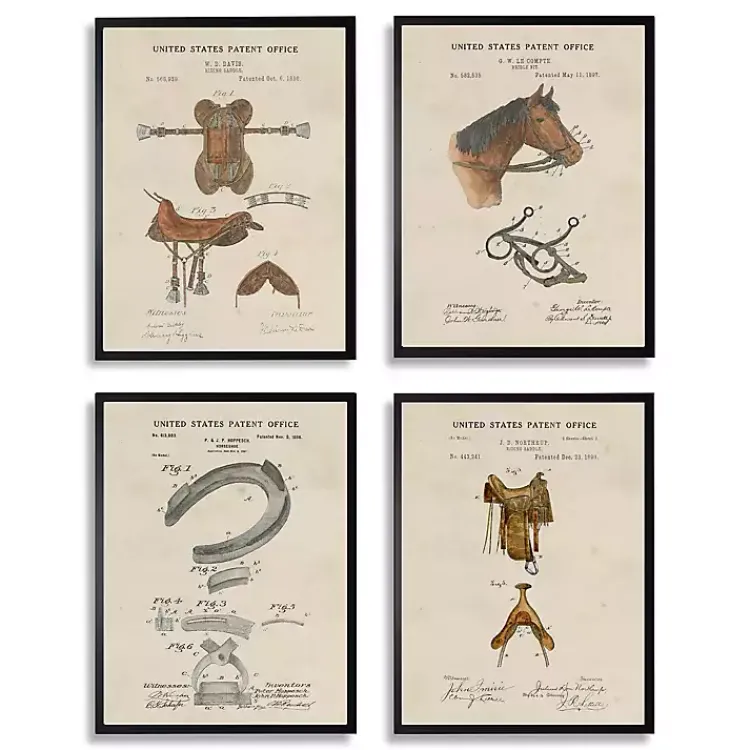 Kirklands Home Horse Patents Framed Art Prints, Set of 4