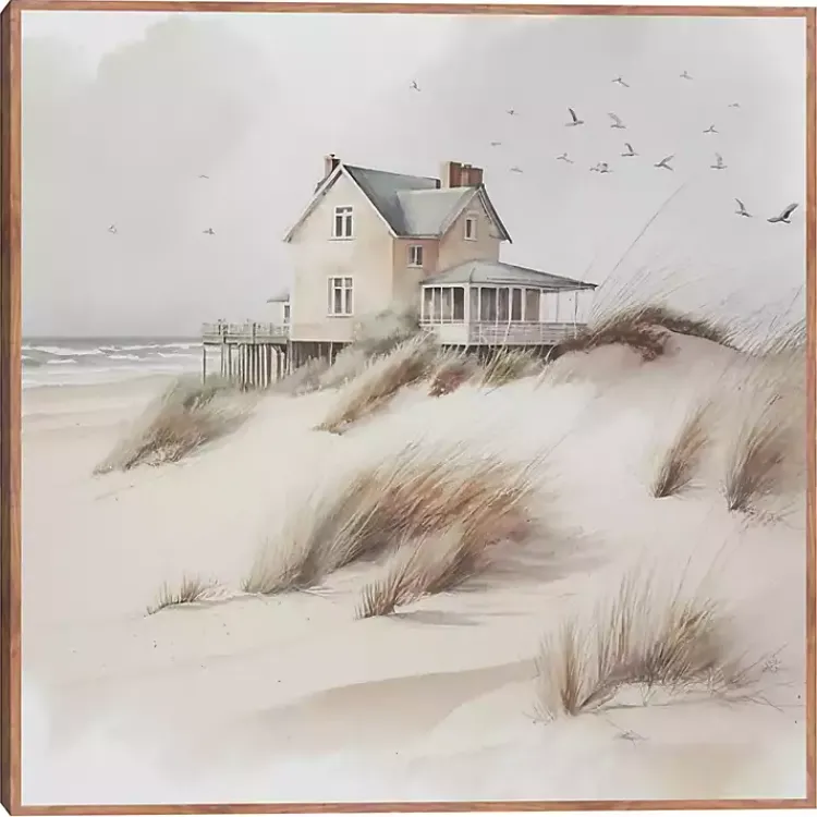 Kirklands Home House on the Dunes Framed Canvas Art Print Tan Discount
