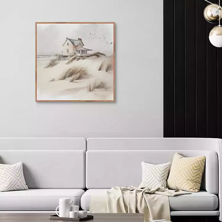 Kirklands Home House on the Dunes Framed Canvas Art Print Tan Discount