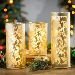 Candle Holders>Kirklands Home Hurricane Glass Luminaries, Set of 3 Gold