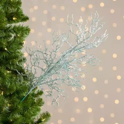 Christmas Tree Decorations>Kirklands Home Iced Glitter Coral Branch Christmas Pick Blue