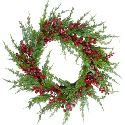 Christmas Wreaths>Kirklands Home Iced Red Berries and Cedar Wreath