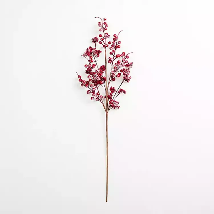 Christmas Arrangements & Garland>Kirklands Home Iced Berries Stem Red