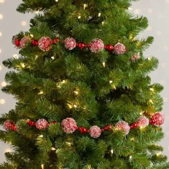 Christmas Tree Decorations>Kirklands Home Iced Orb Beaded Garland Red