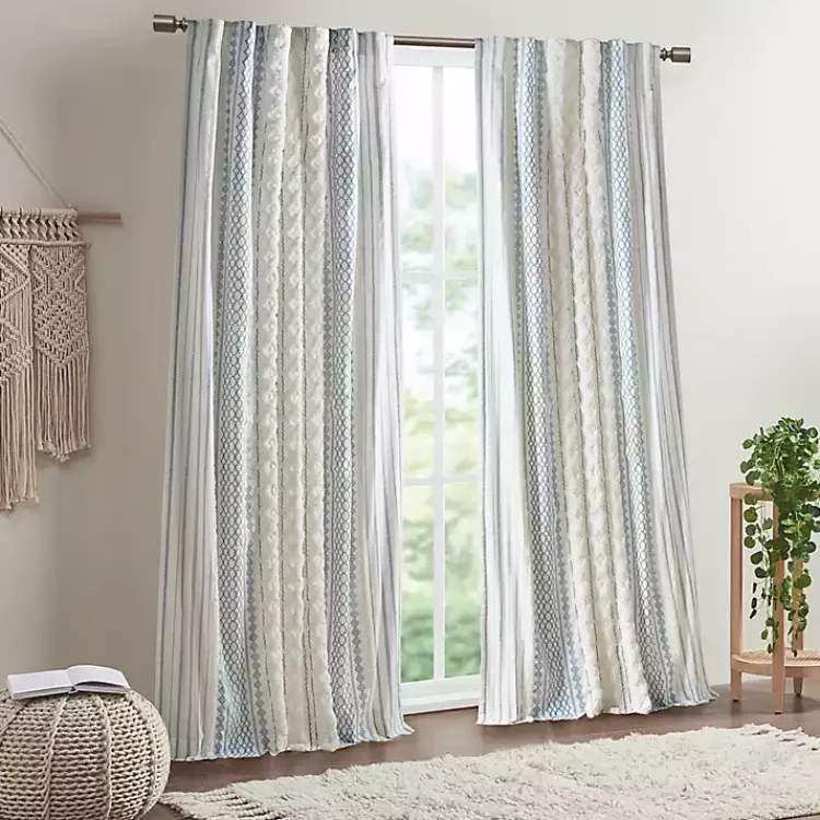 Kirklands Home Imani Chenille Stripe Curtain Panel, 84 in. Blue Sale