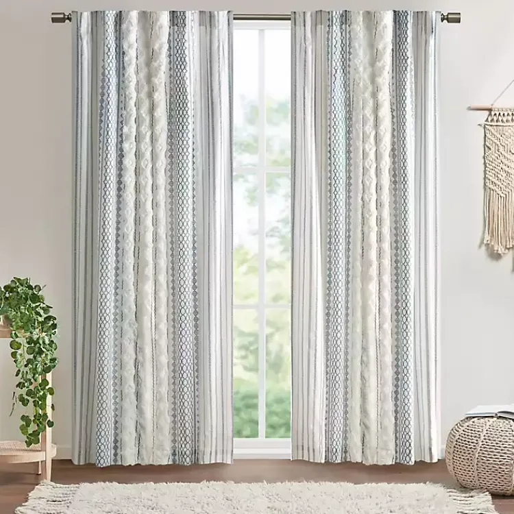 Kirklands Home Imani Chenille Stripe Curtain Panel, 84 in. Blue Sale