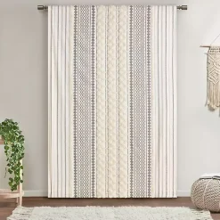 Kirklands Home Imani Cream Chenille Stripe Curtain Panel, 84 in. Ivory Online