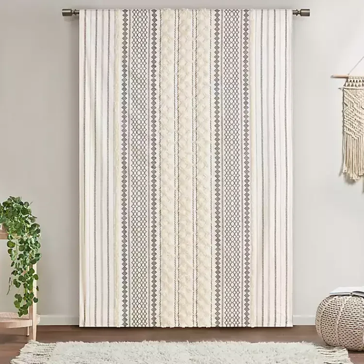 Kirklands Home Imani Cream Chenille Stripe Curtain Panel, 84 in. Ivory Online
